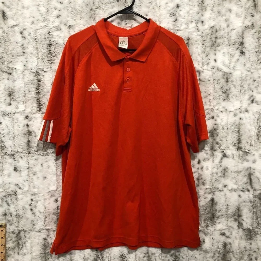 Adidas Men Polo Shirt Climacool 100% Polyester Orange Three Stripes  2XL